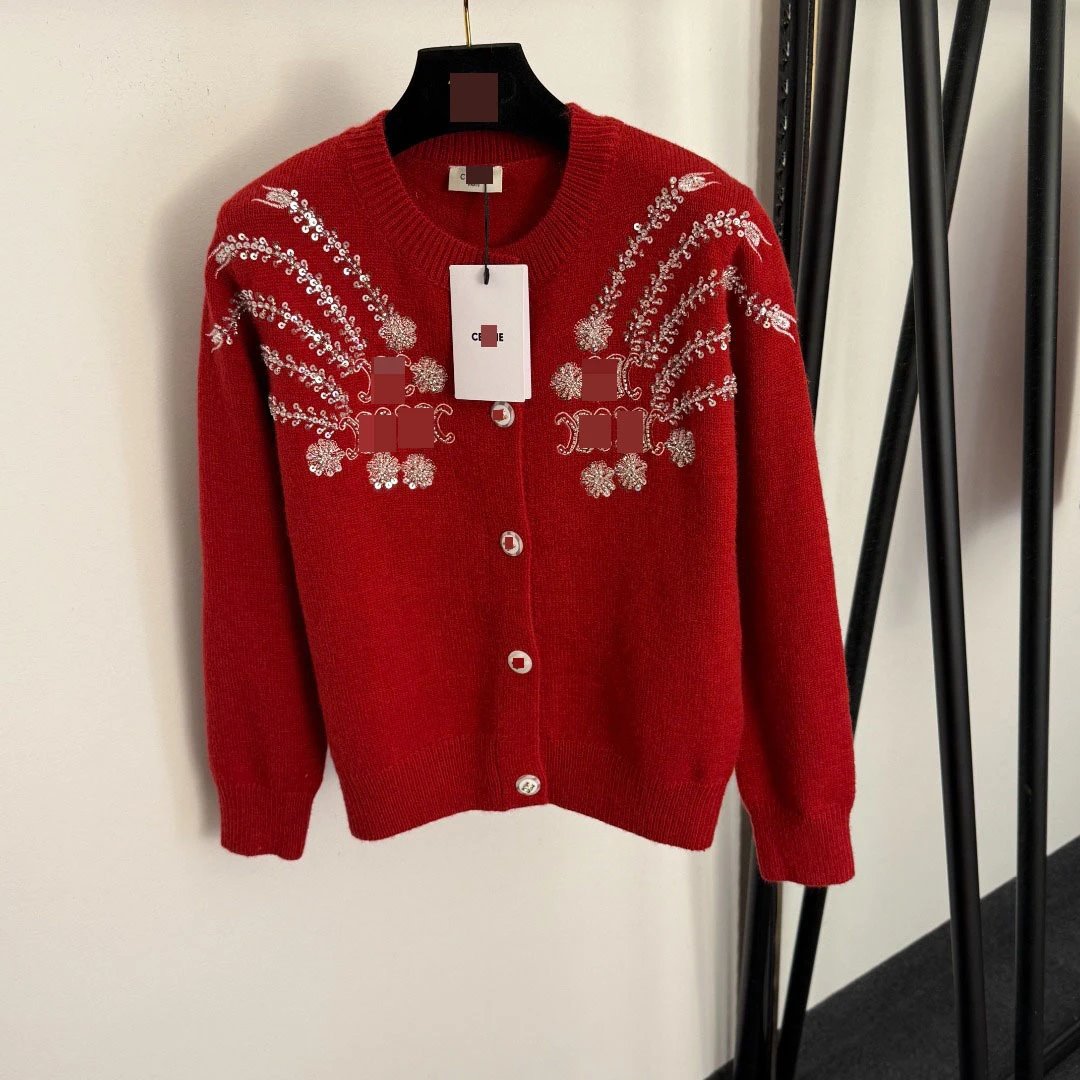 Celine Embroidered Red Cardigan - 4