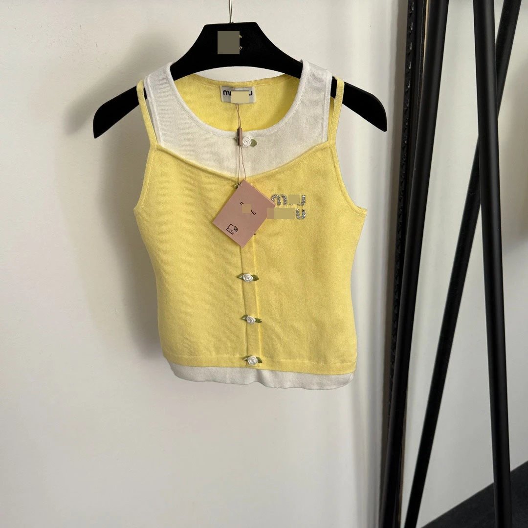 Miu Miu Knit Collar Vest Top Navy and White - 4