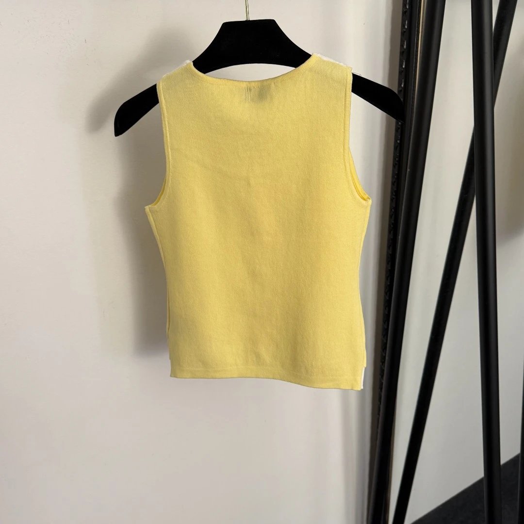 Miu Miu Knit Collar Vest Top Navy and White - 5