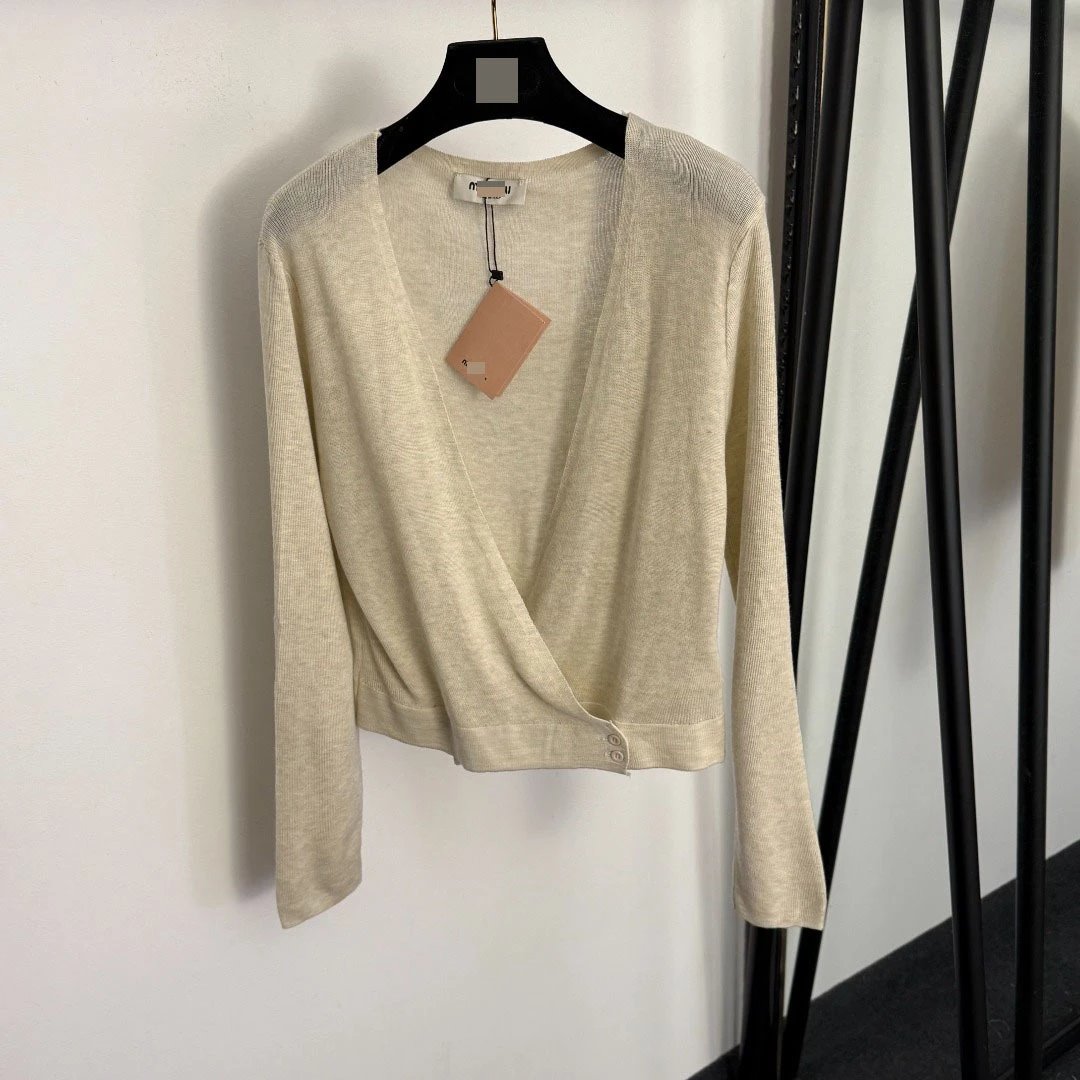 Miu Miu Logo-Embroidered Beige Cropped Camisole and Wrap Cardigan Set - 6