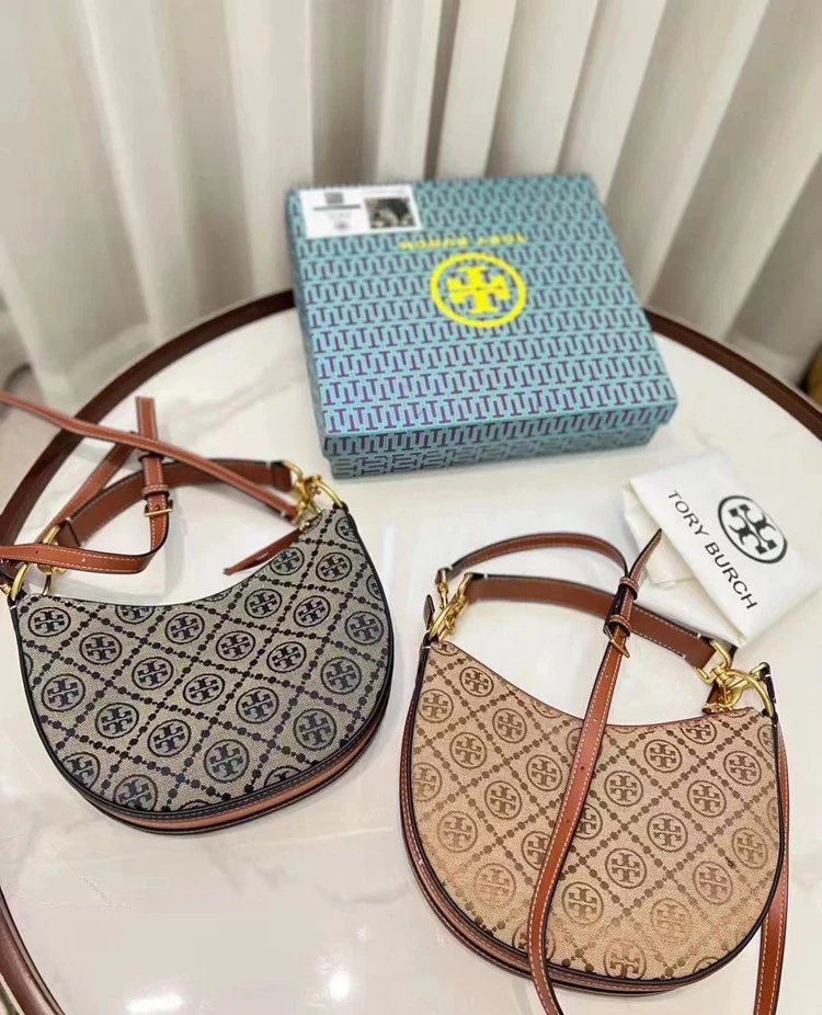 Tory Burch Miller Saddle Bag Beige Brown Monogram Crossbody Bag - 3