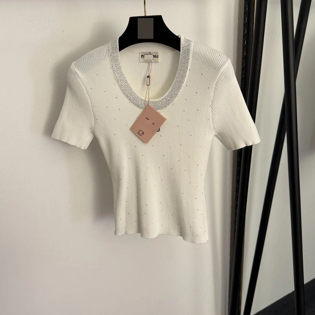 Miu Miu Embellished Ribbed Knit Crop Top White - 10