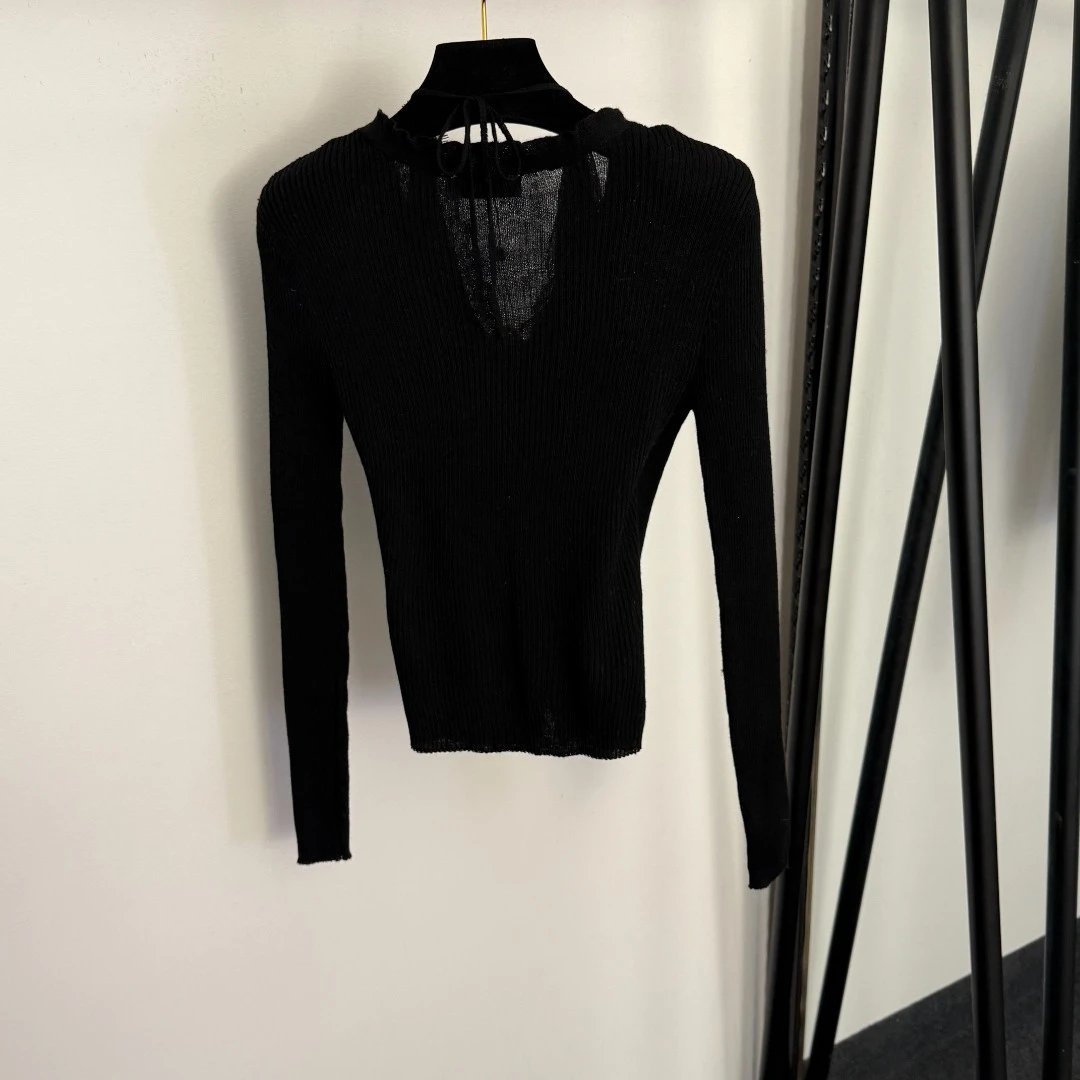 LOEWE Ribbed Knit V-Neck Cardigan Black - 5