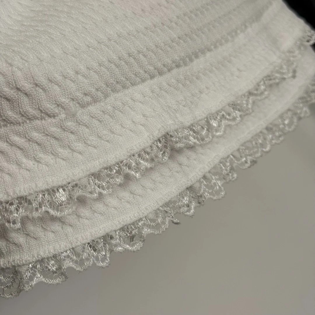 MMY Textured Lace Trim Knit Vest-Top White - 13