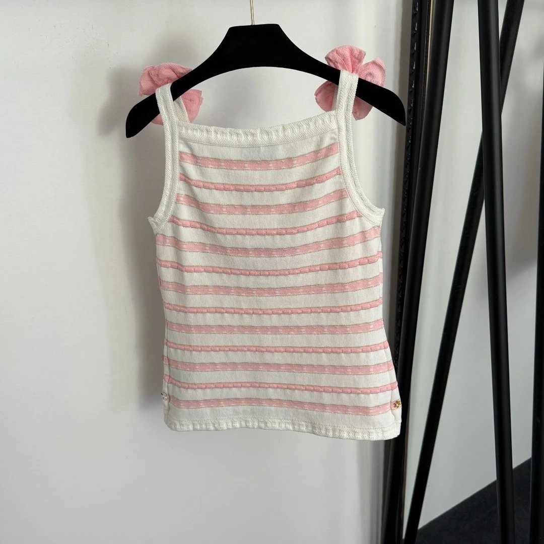 Chanel Striped Embellished Knit Vest Top White/Black - 7