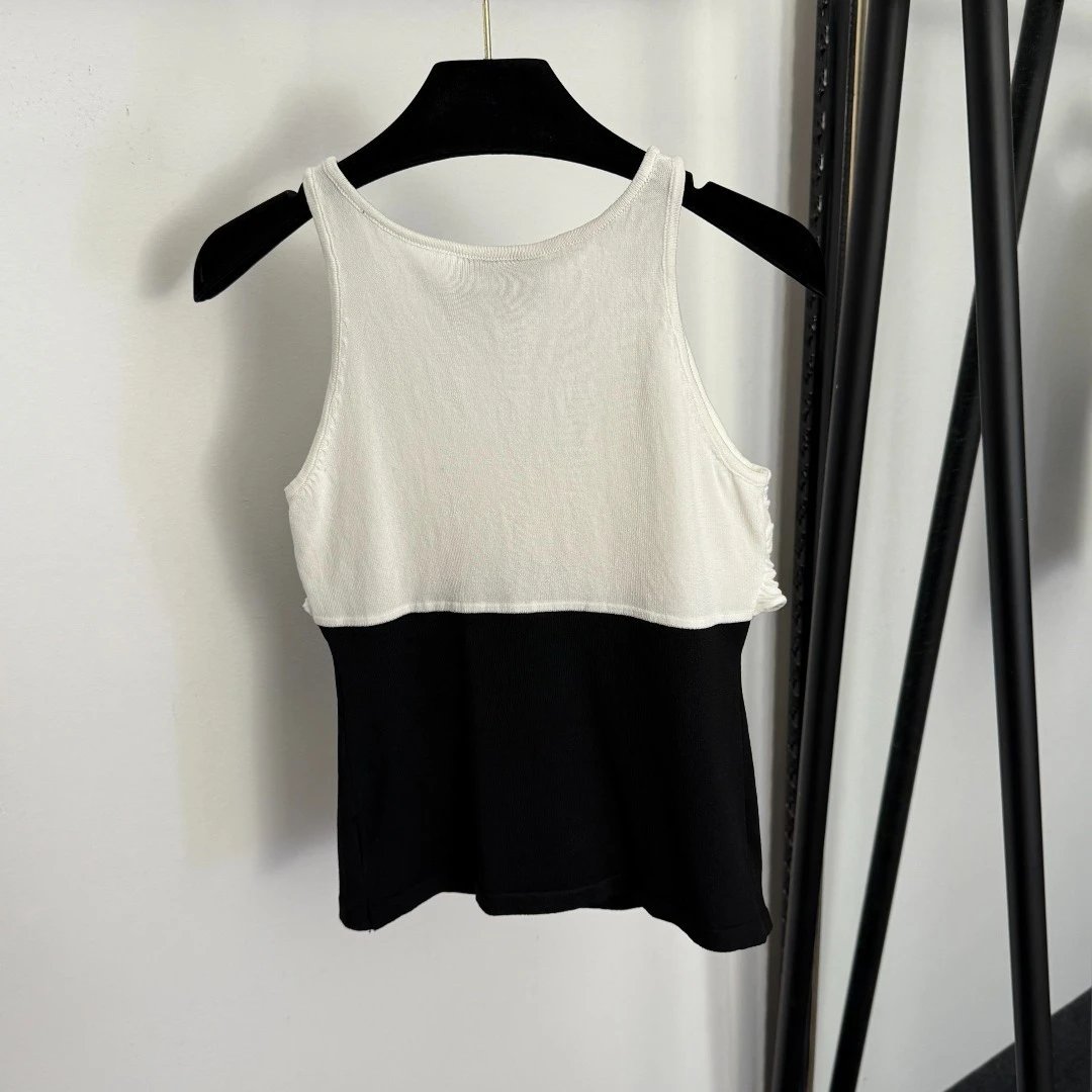Chanel Camellia Knit Vest-Top Black and White - 5
