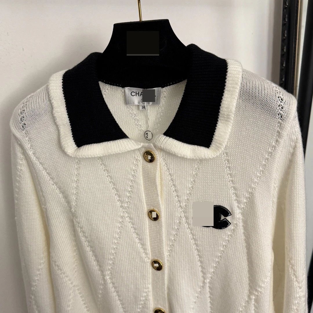 Chanel Tweed-Style Knit Cardigan White with Black Trim Cardigan - 6