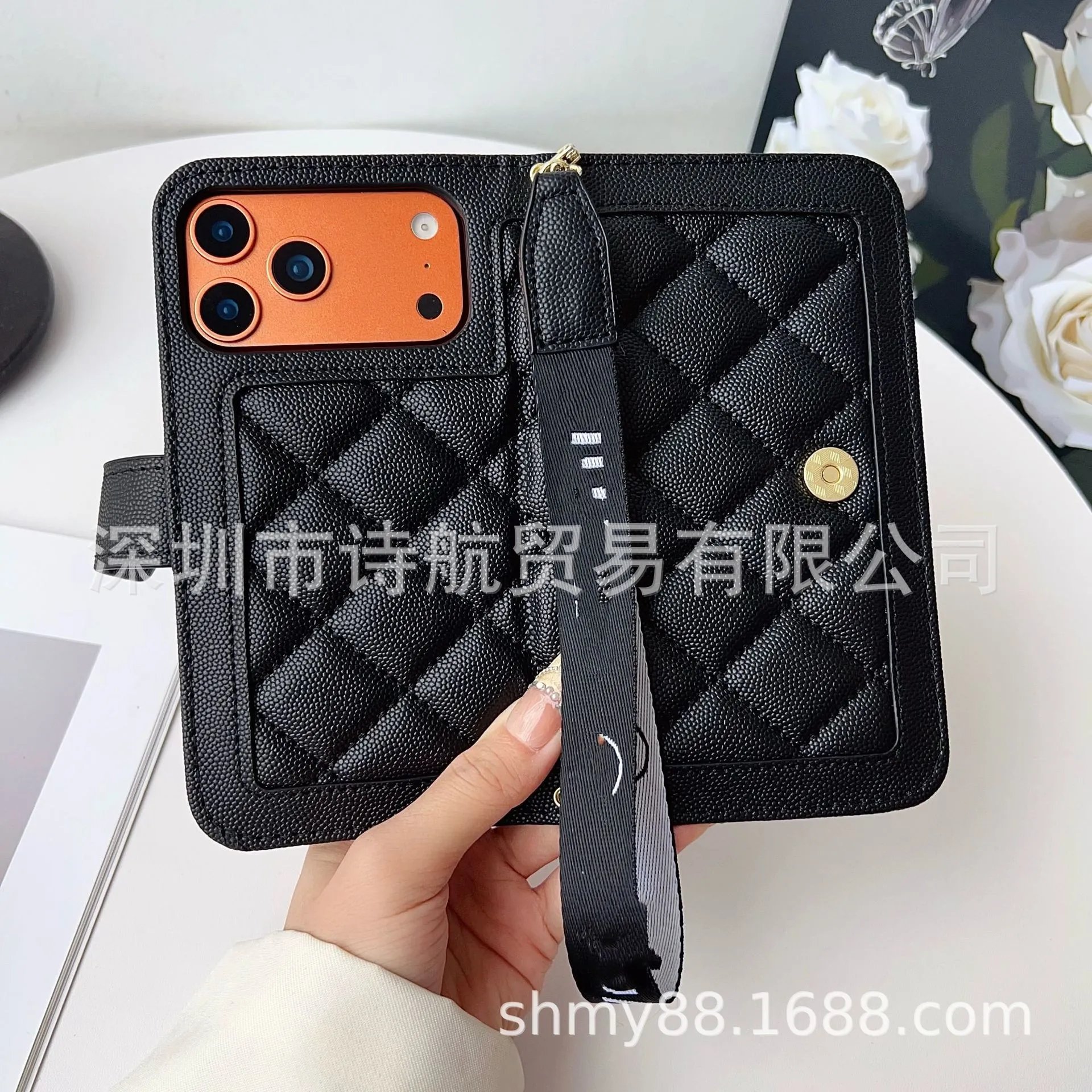 Chanel Classic Quilted Phone Wallet Case Black with Strap - 11