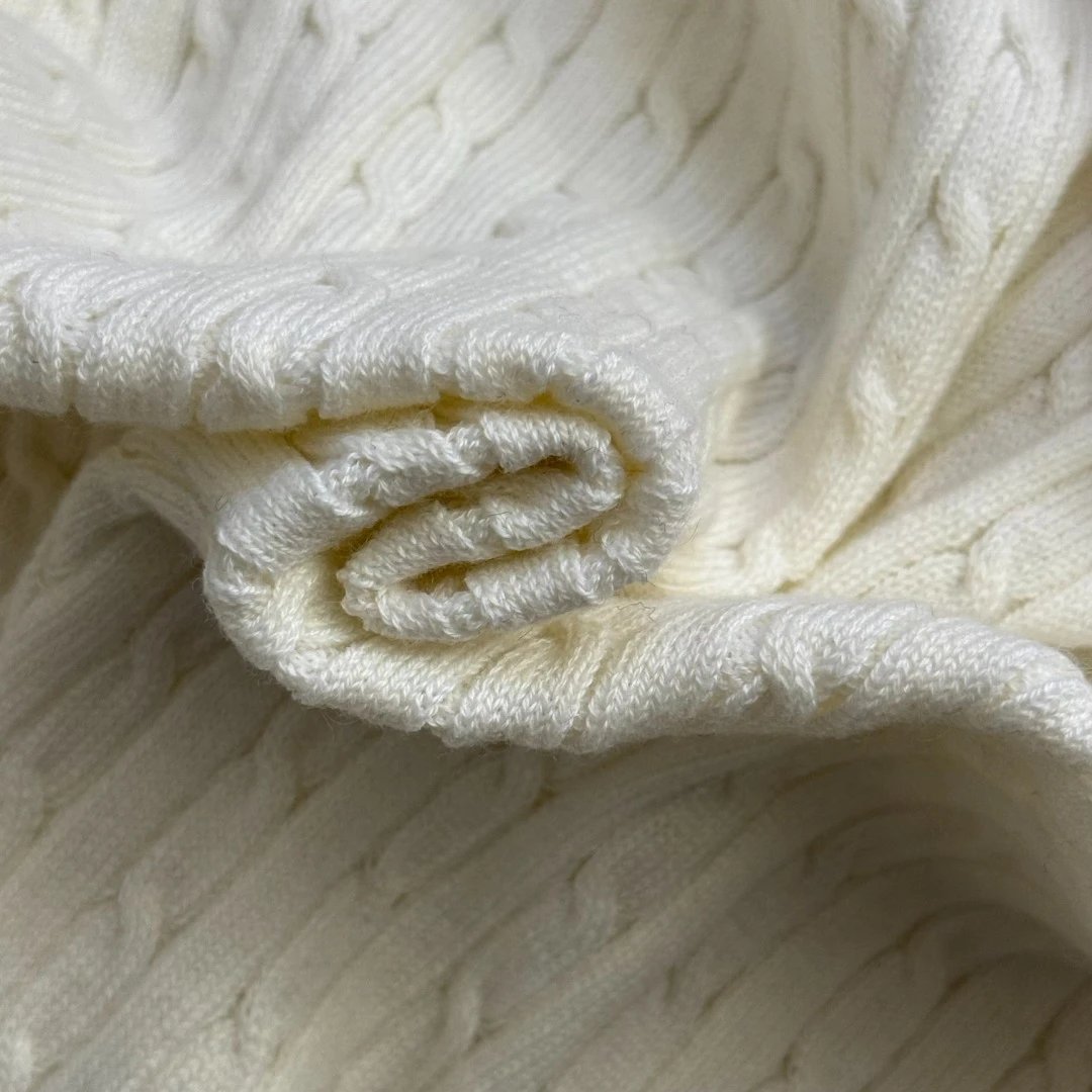 Loewe Cable Knit Denim Collar Polo Sweater in Cream and Navy - 8