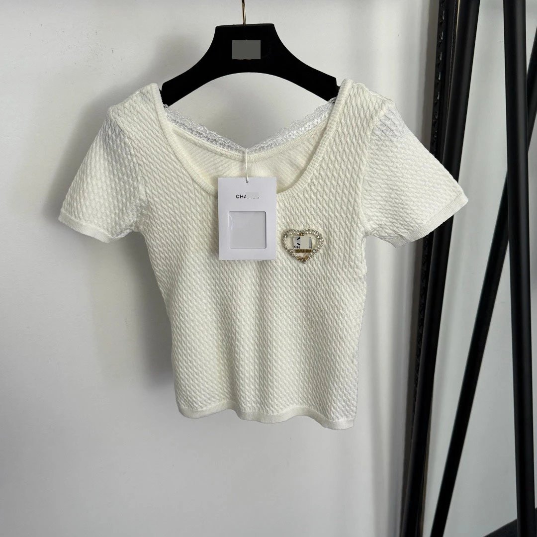 CH/ - Lace Trim Knit Crop Top White - 7