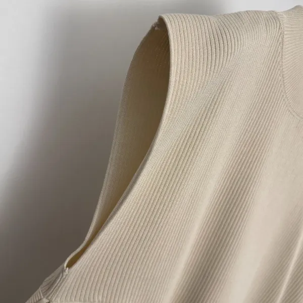 Design Ribbed Knit Two-Piece Set Beige Vest Top and Wide-Leg Pants - 14