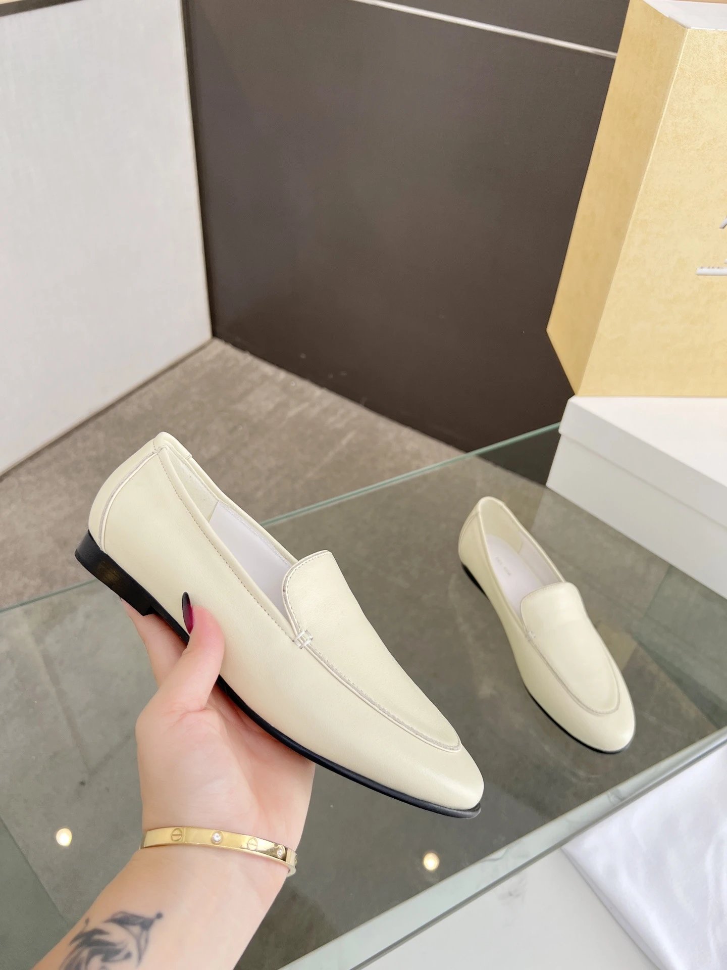 The Row Loafer Cream Leather Loafers - 16