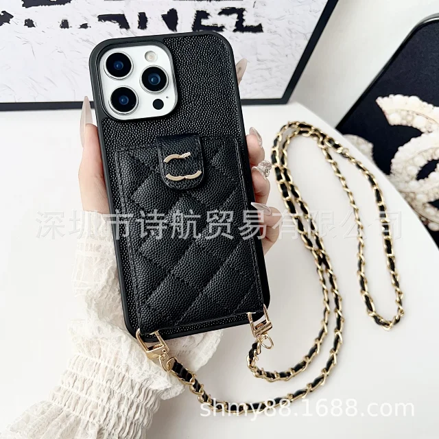 Chanel Phone Cases Quilted card-holder case with chain crossbody strap product detail image 4