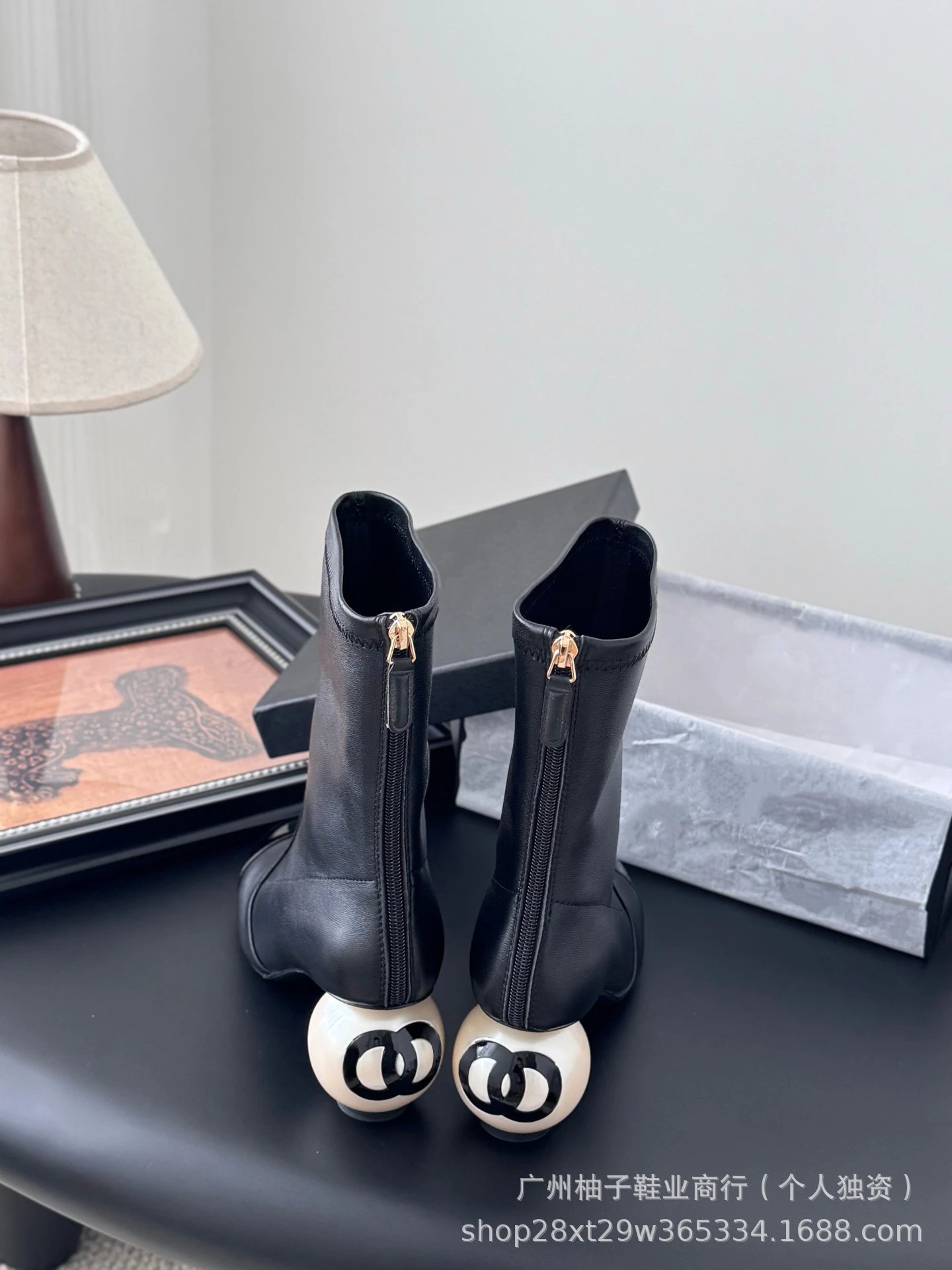 Chanel-Inspired Pearl Heel Ankle Boots White with Black Cap Toe - 4