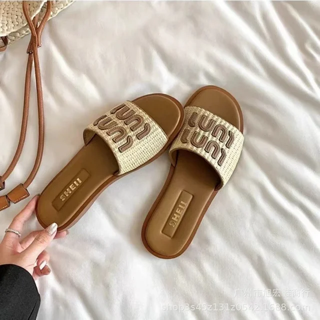 SHEIN Slippers Woven Single-Band Slide with Embroidered Loop Detail product detail image 5