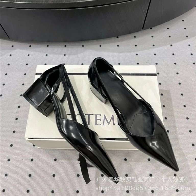 White Patent Leather Cutout Block Heel Pumps - 9
