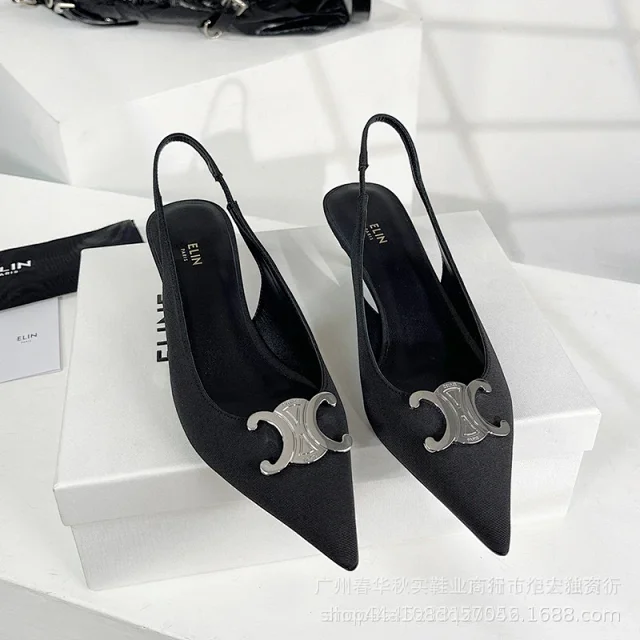 ELIN High Heels Pointed-Toe Slingback Kitten with Metal Logo Accent product detail image 7