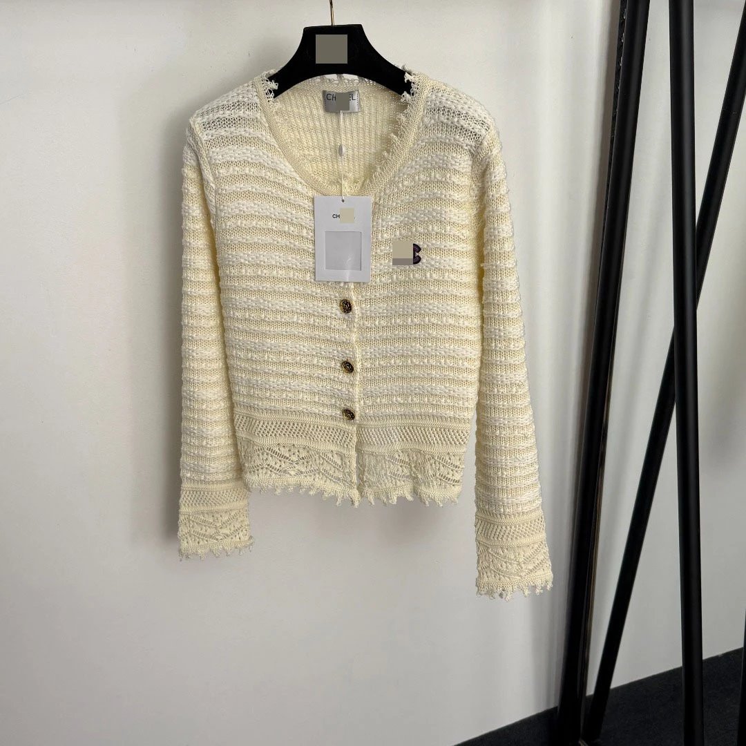 CH Cardigan Beige Knit Lace-Trimmed Cardigan - 5