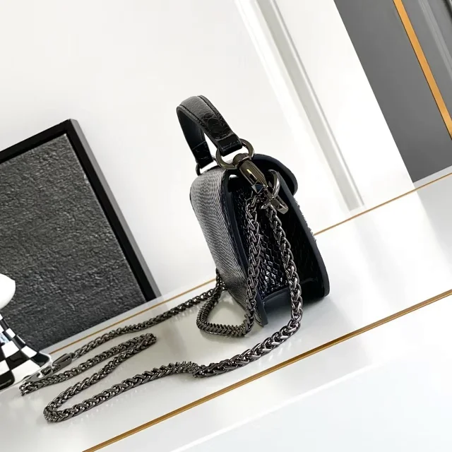 Unbranded Crossbody Bags Snakeskin-Embossed Flap Bag with Rhinestone V-Shaped Clasp product detail image 4