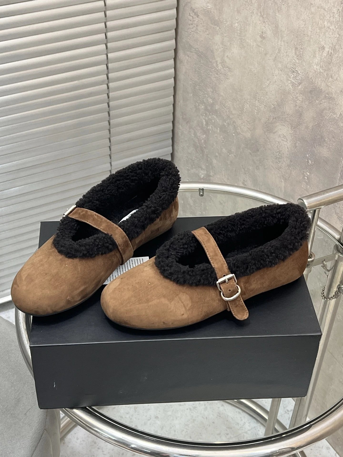 UGG Shearling-Trimmed Suede Mary Jane Loafers Beige - 4