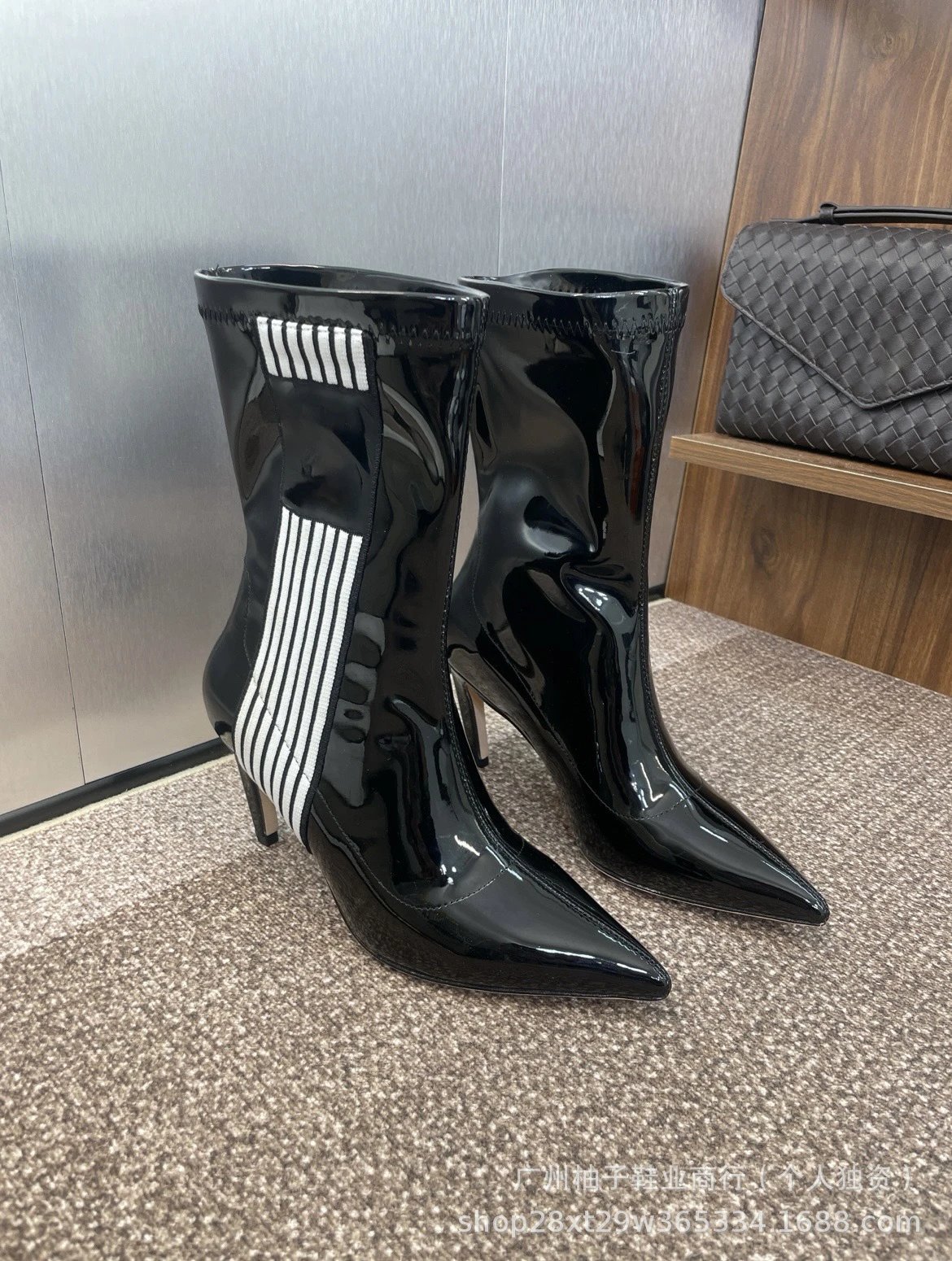 Balenciaga Knife Boots Black with White Stripe Detail Ankle Boots - 8