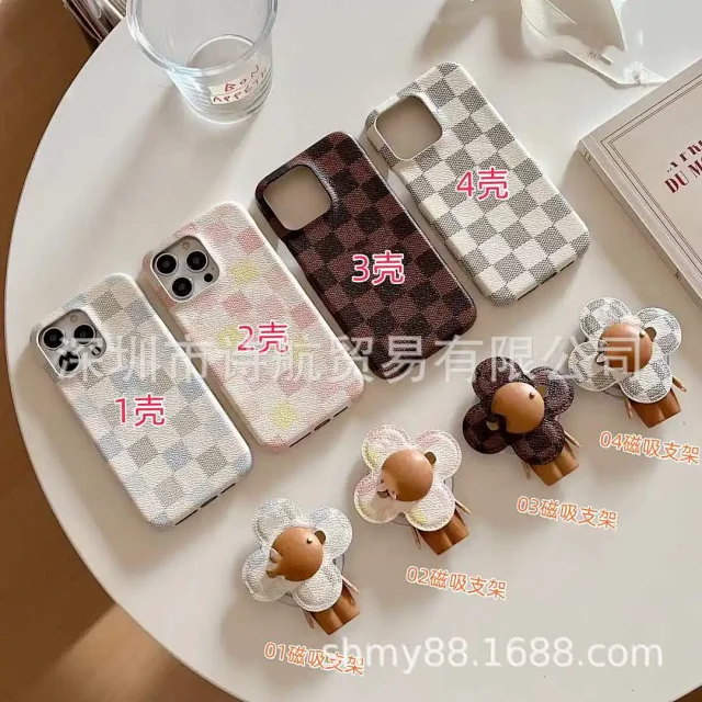 Unbranded Phone Cases Checkered Textured Case with Magnetic Flower Stand product detail image 3