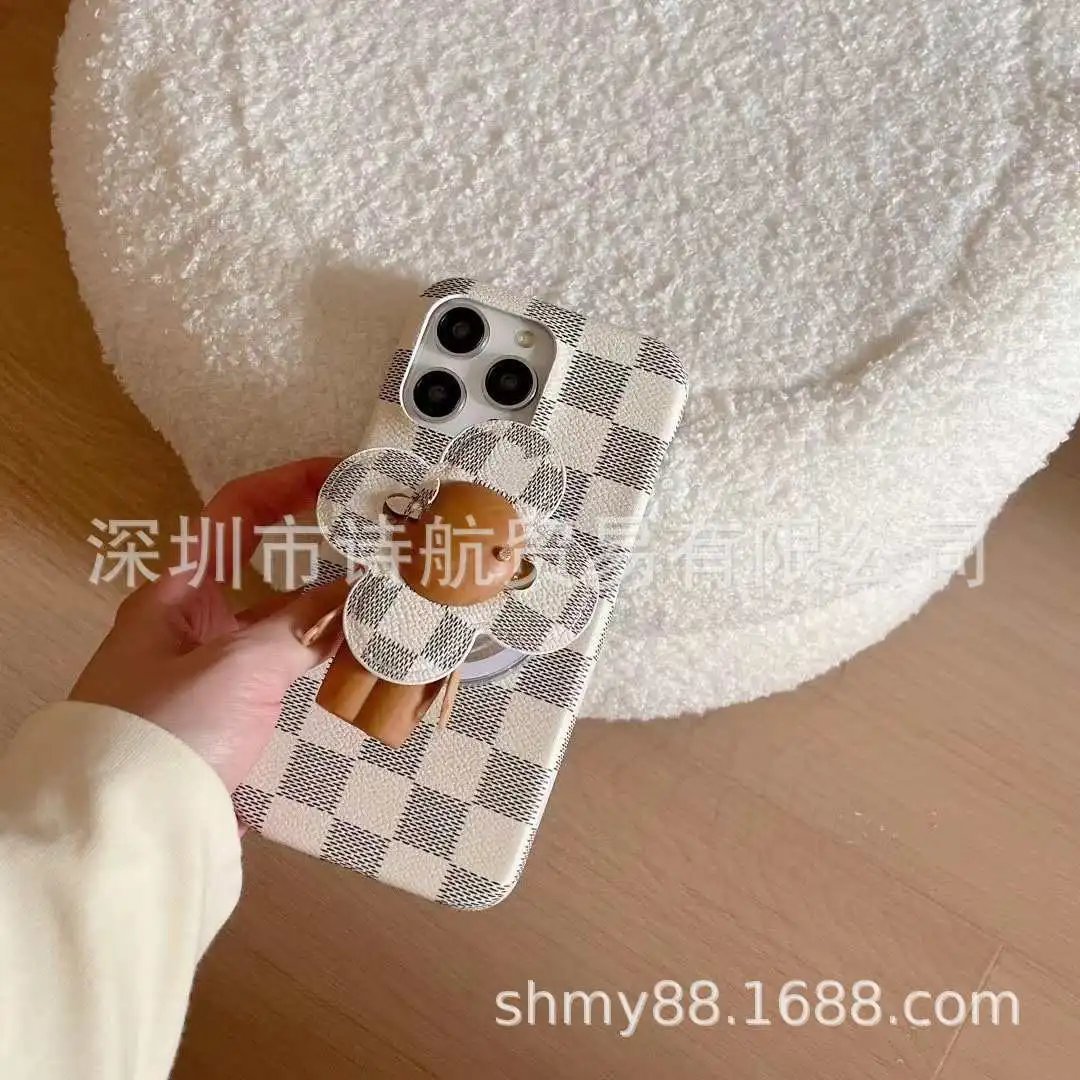 Unbranded Phone Cases Checkered Textured Case with Magnetic Flower Stand image 3