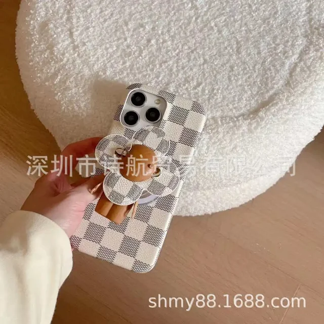 Unbranded Phone Cases Checkered Textured Case with Magnetic Flower Stand product detail image 8