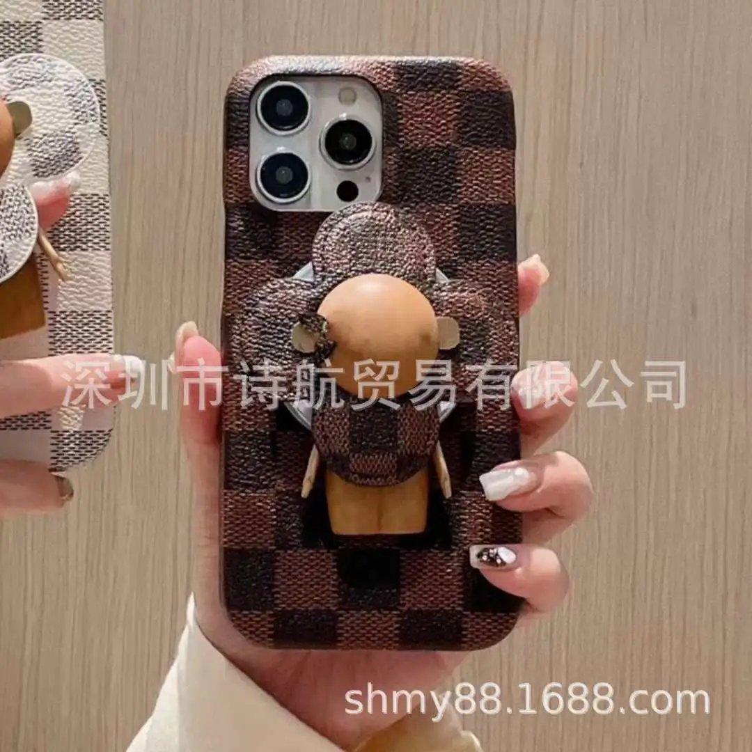 Unbranded Phone Cases Checkered Textured Case with Magnetic Flower Stand image 4