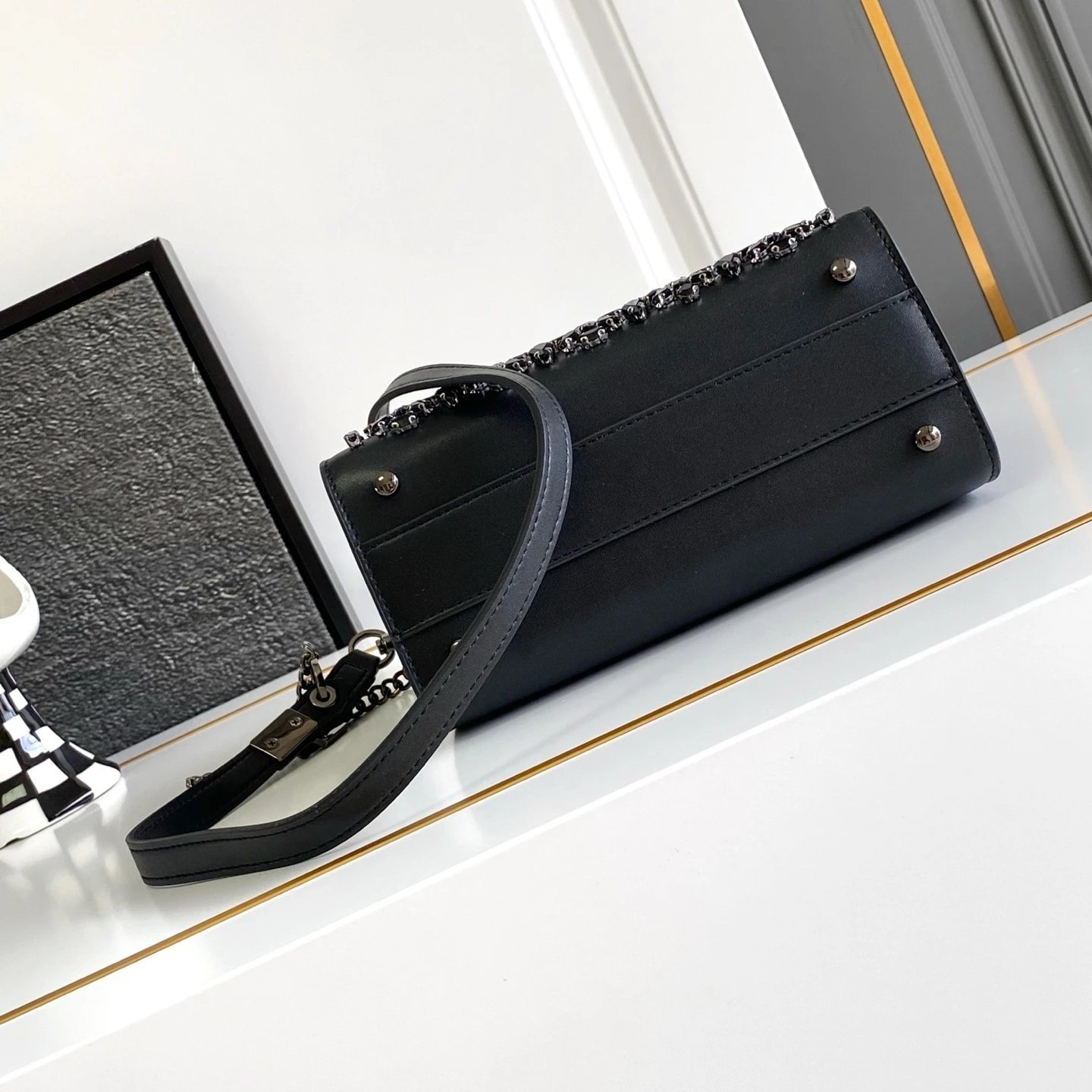 Valentino Garavani Rockstud Spike Gray Chain Shoulder Bag - 7