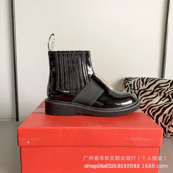 Versace Chain-Strap Patent Leather Chelsea Boots Black - 1