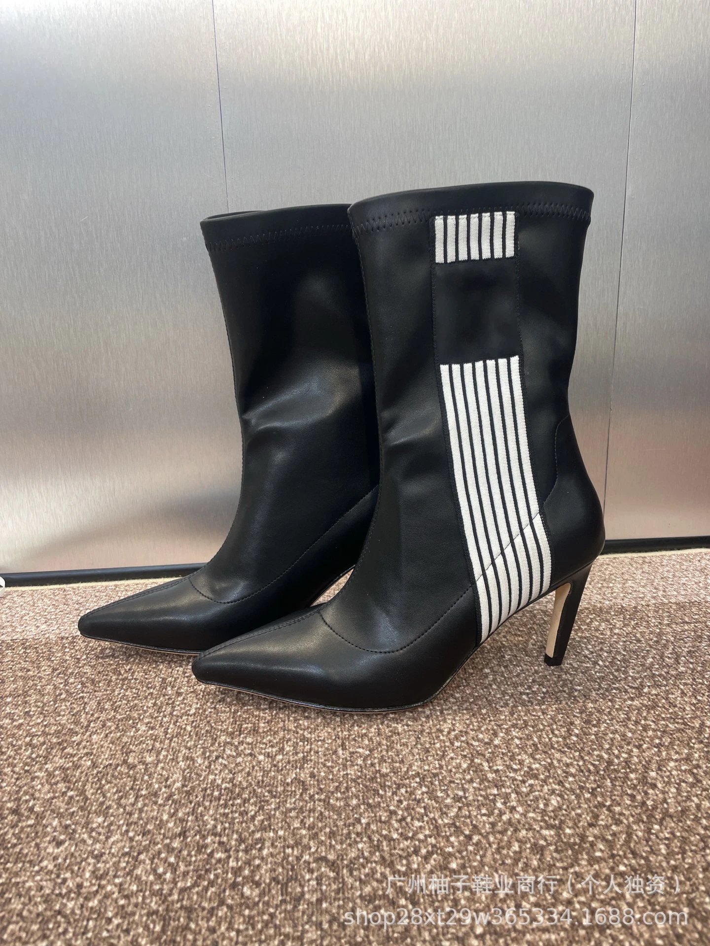 Balenciaga Knife Boots Black with White Stripe Detail Ankle Boots - 7