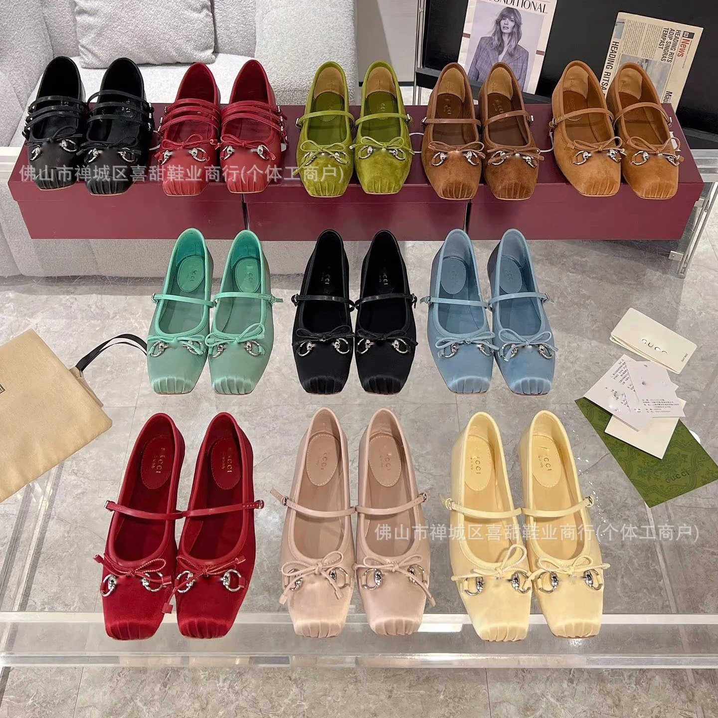 Gucci Casual Shoes Satin square-toe Mary Jane flats with bow and horsebit hardware image 1