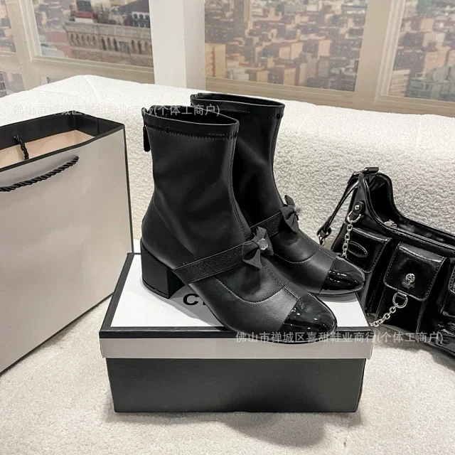 Chanel Boots Bow Colorblock Ankle with Patent Toe Caps product detail image 3