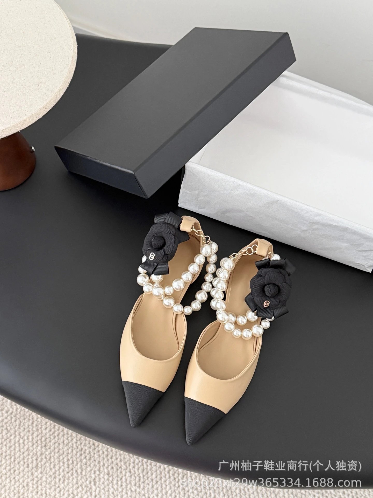 Valentino Garavani Rockstud Pearl-Embellished Black Pointed-Toe Slingback Heels - 7