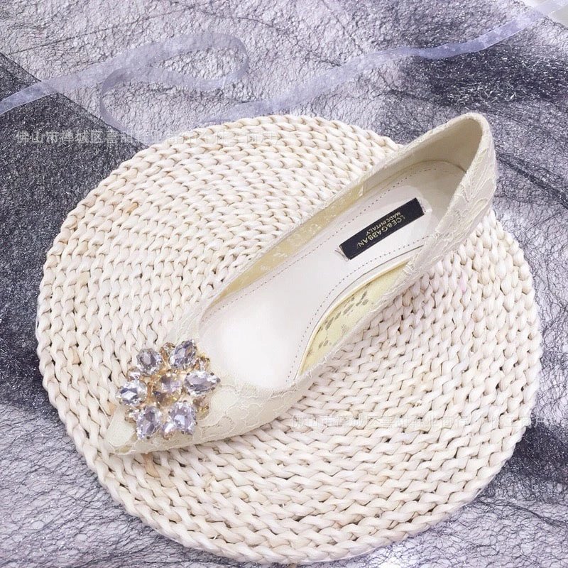 Lace Embroidered Stiletto Heels in Gray with Crystal Buckle - 12