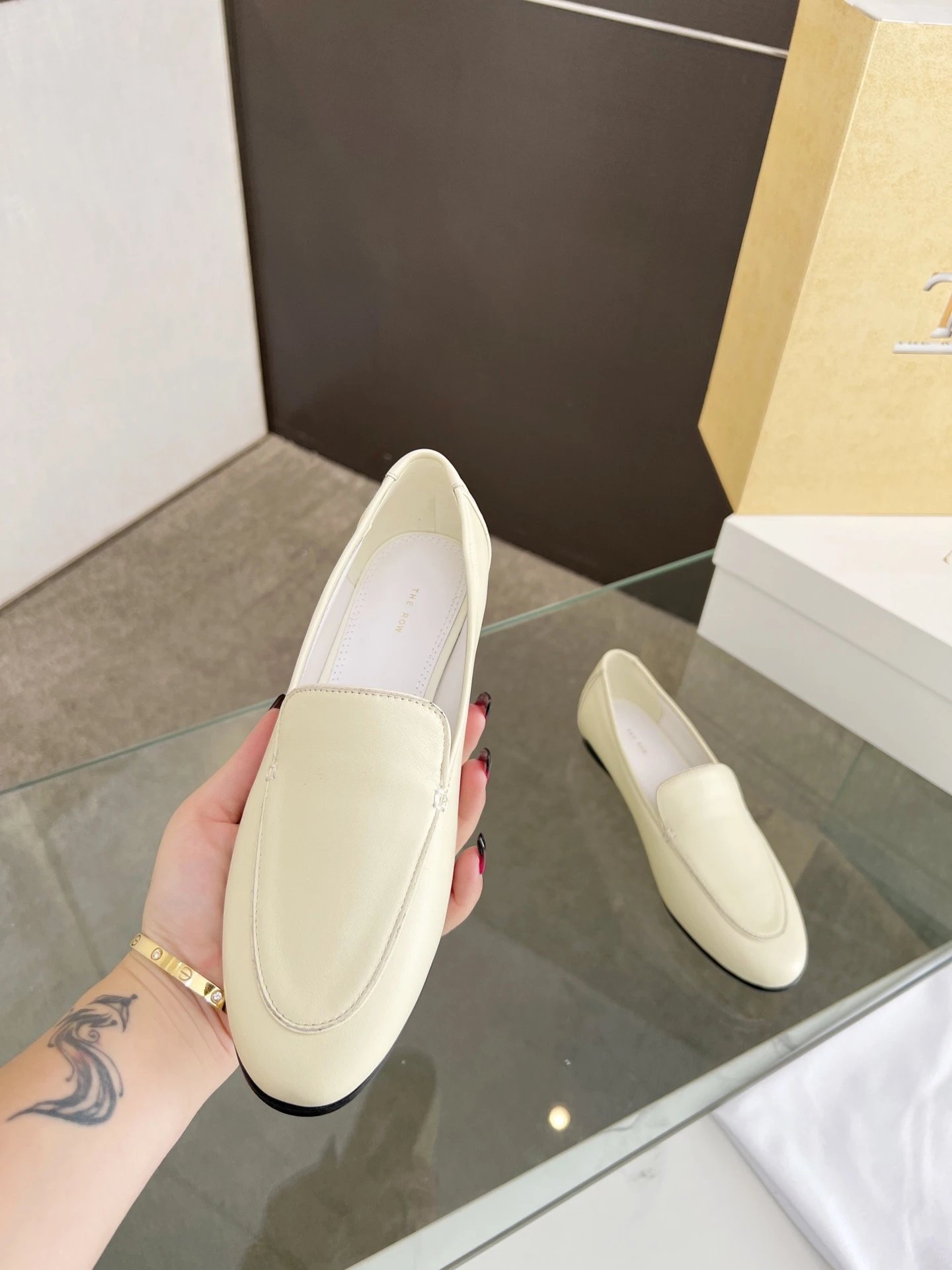 The Row Loafer Cream Leather Loafers - 17