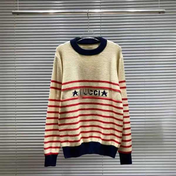 Gucci Striped Star Logo Knit Sweater Beige - 1