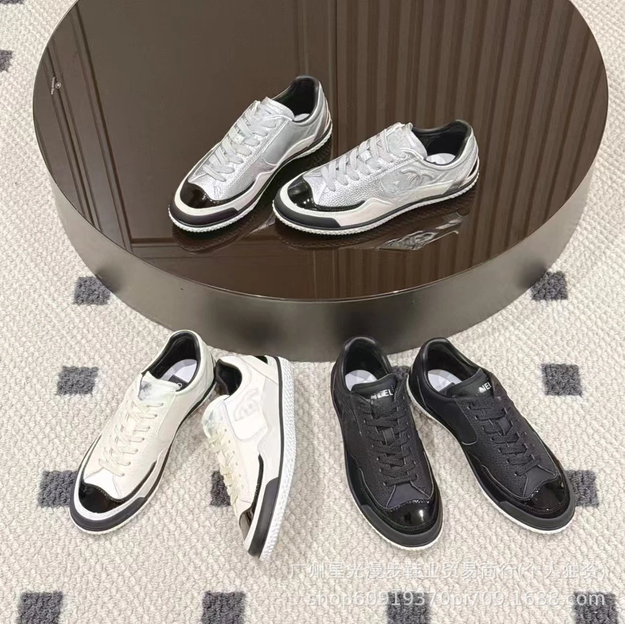 Chanel Sneakers Low-Top CC Logo with Patent Toe Cap image 1
