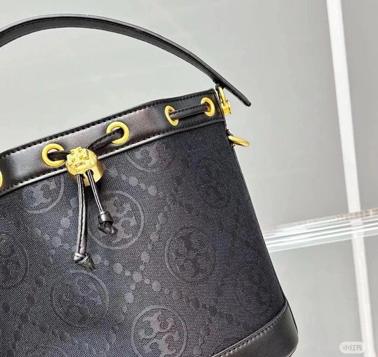 Tory Burch Miller Bucket Bag Beige Brown Monogram Handbag - 16