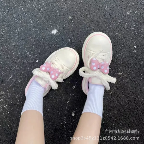 Minnie Mouse x Custom Canvas Sneakers White Pink Polka Dot Bow Casual Shoes - 15