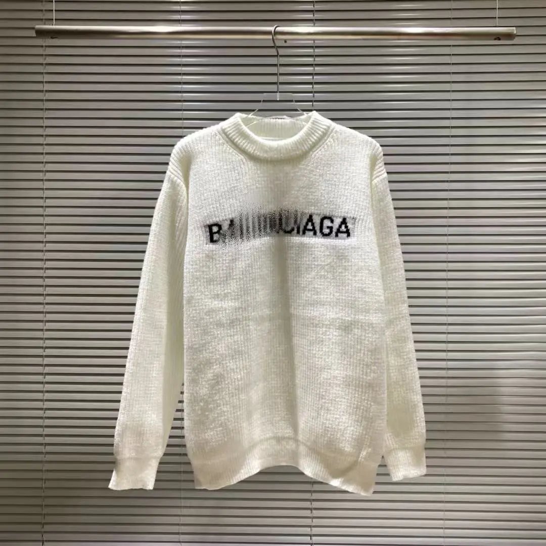 Balenciaga Logo Print Knit Sweater White - 5