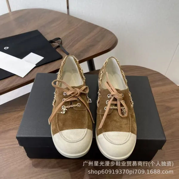Chanel Tennis Shoes Brown Suede with Gold Chain Detail Casual Shoes - 1