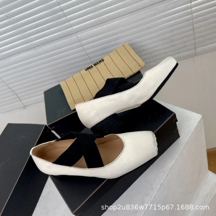 UMA WANG Square-Toe Mary Jane Heels Beige Leather Shoes - 21