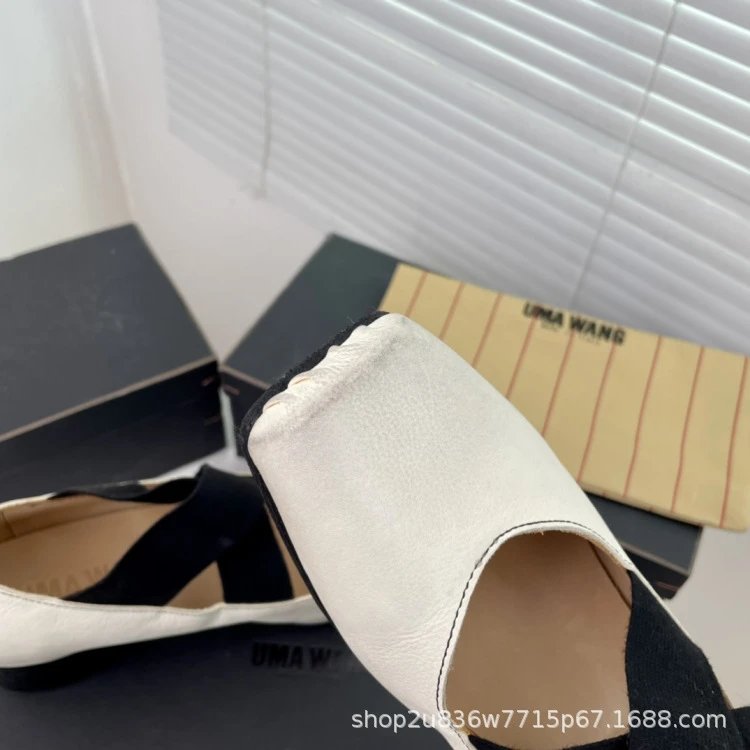UMA WANG Square-Toe Mary Jane Heels Beige Leather Shoes - 23