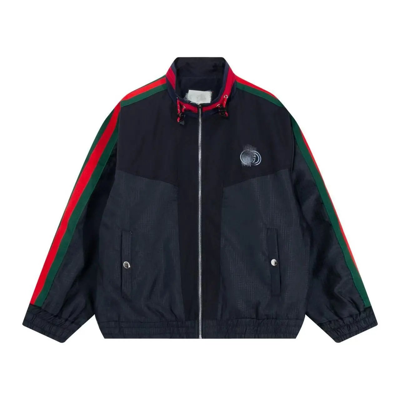 Gucci Sporty Windbreaker Jacket in Navy with Red-Green Web Stripes - 2