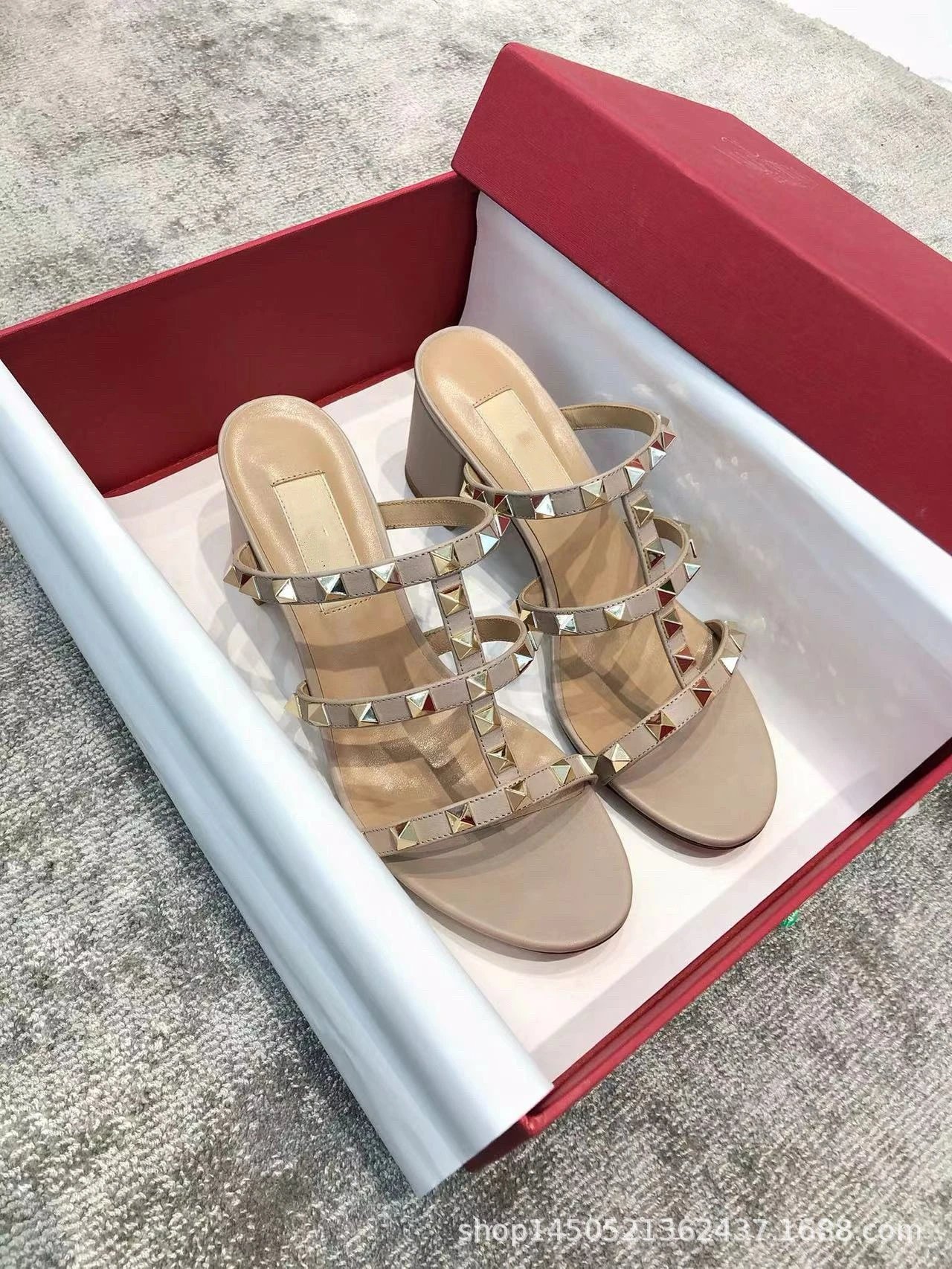 Valentino Rockstud Strappy Mule Sandals Beige - 10