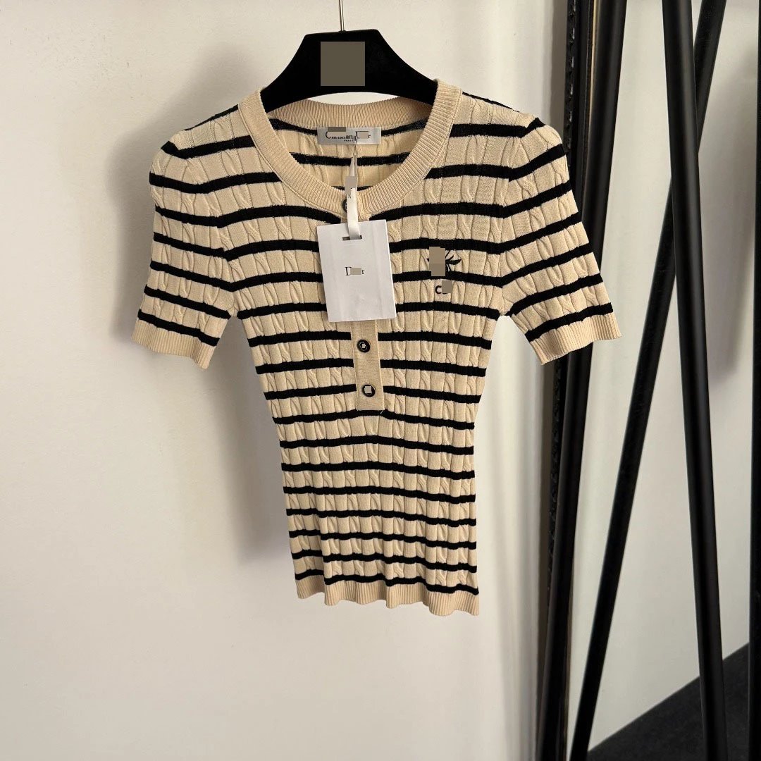Dior Cruise Knit Striped Henley Top in Sky Blue and Navy - 4