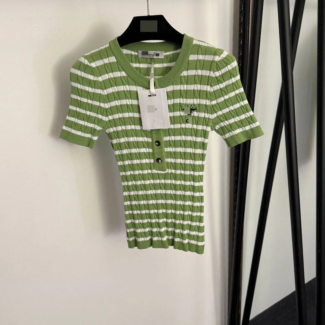 Dior Cruise Knit Striped Henley Top in Sky Blue and Navy - 10
