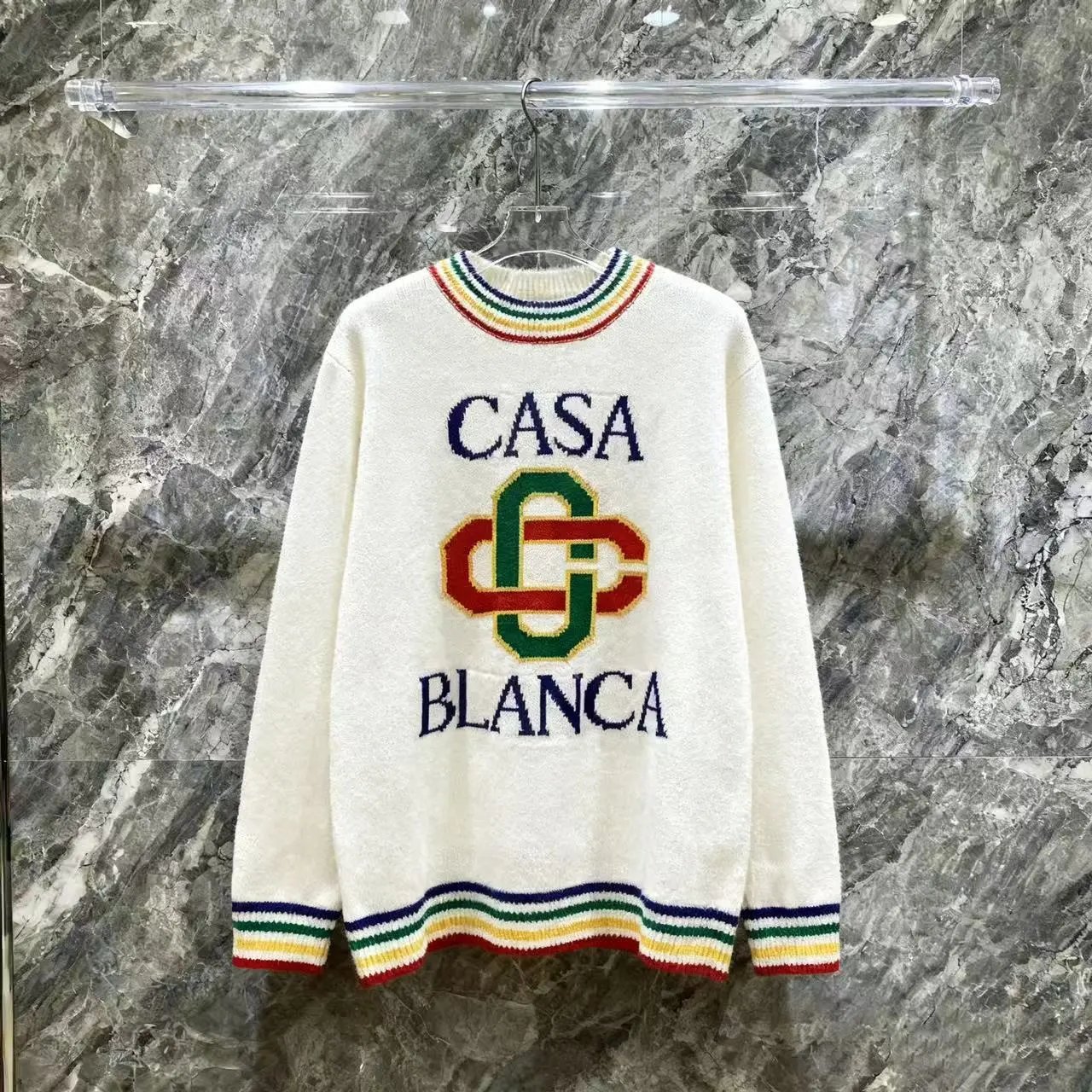 Casablanca School of Beautiful Embroidered Knit Sweater White - 9